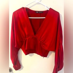 Red silk top